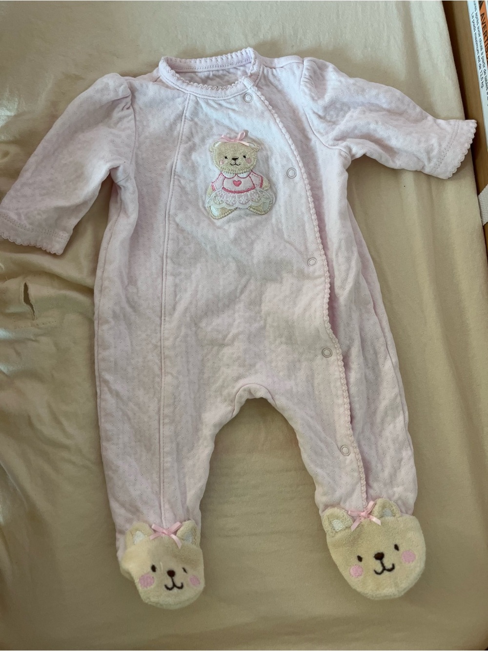 Little Me Light Pink Footed One-Piece with Bear Appliqué